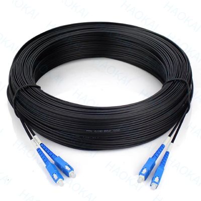 आउटडोर FTTH पैच कॉर्ड 2कोर स्टील वायर ड्रॉप फाइबर ऑप्टिकल केबल 2SC-2SC कनेक्टर