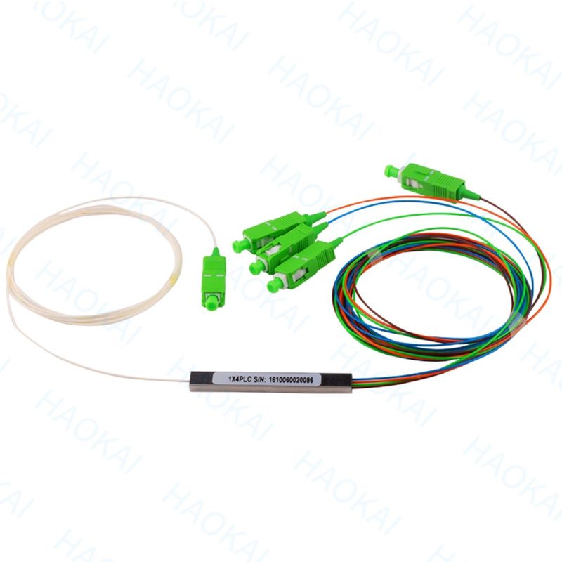 1x2 SC APC फाइबर ऑप्टिक पीएलसी स्प्लिटर FTTH कनेक्टर के बिना मिनी स्टील ट्यूब